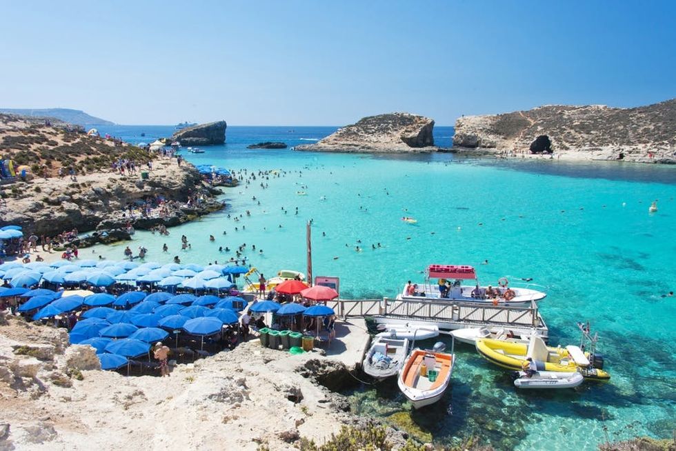 Vacationers play in the Blue Lagoon