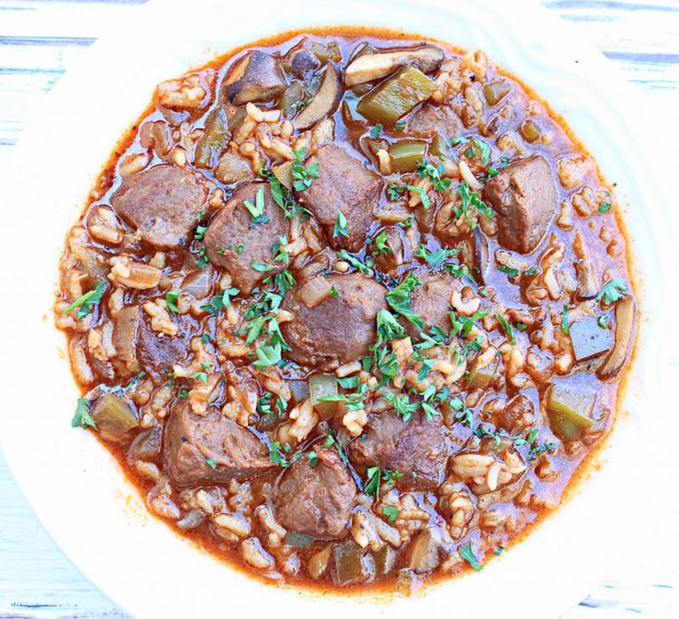 Vegan beef and rice stew