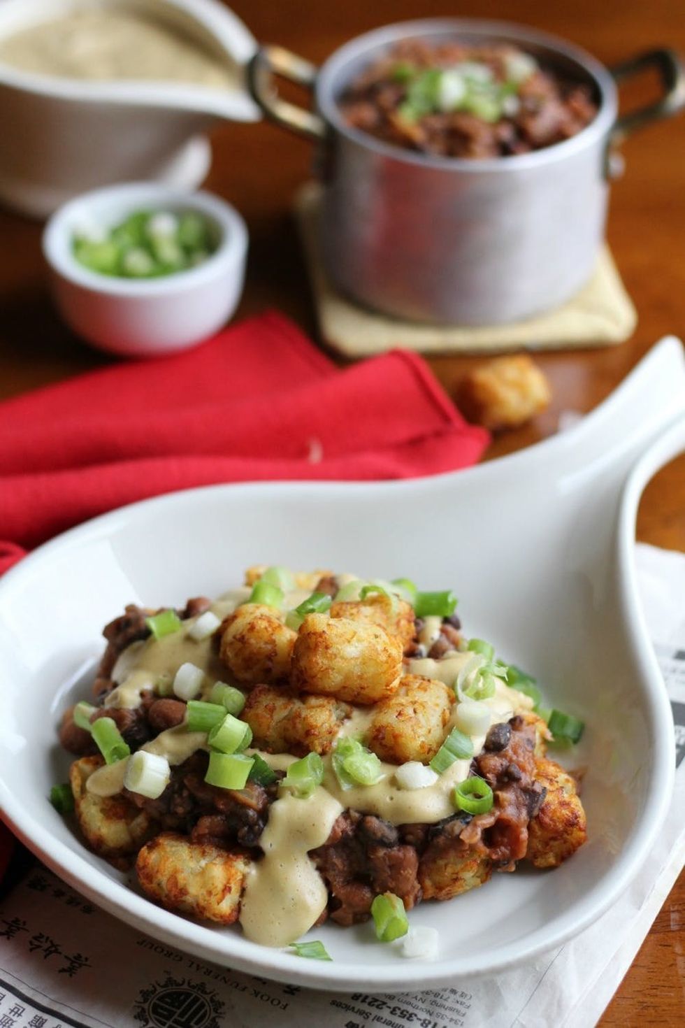 Vegan chili cheese tater tots