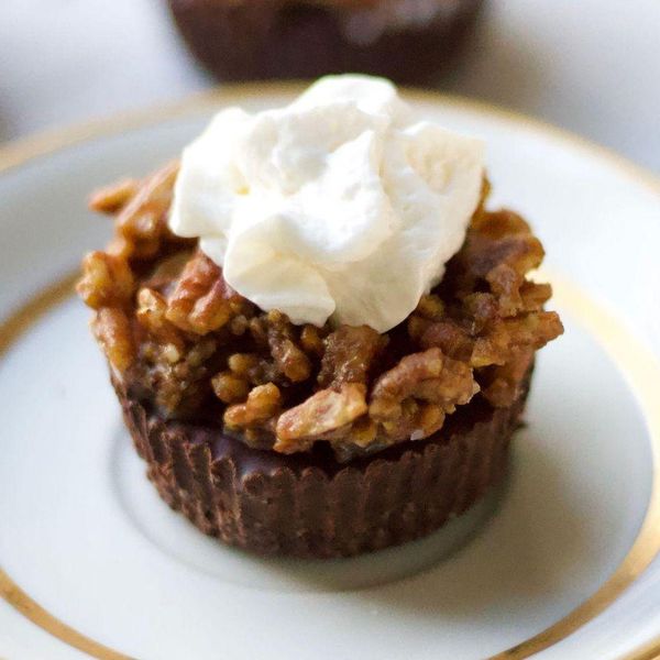 Vegan Mini Chocolate Pies with Pecan Caramel christmas desserts