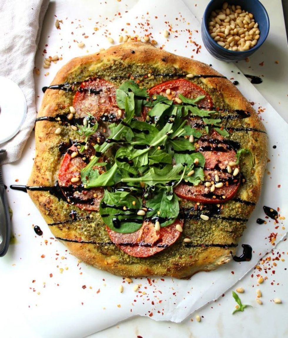 Vegan Pesto Pizza With Balsamic Glaze