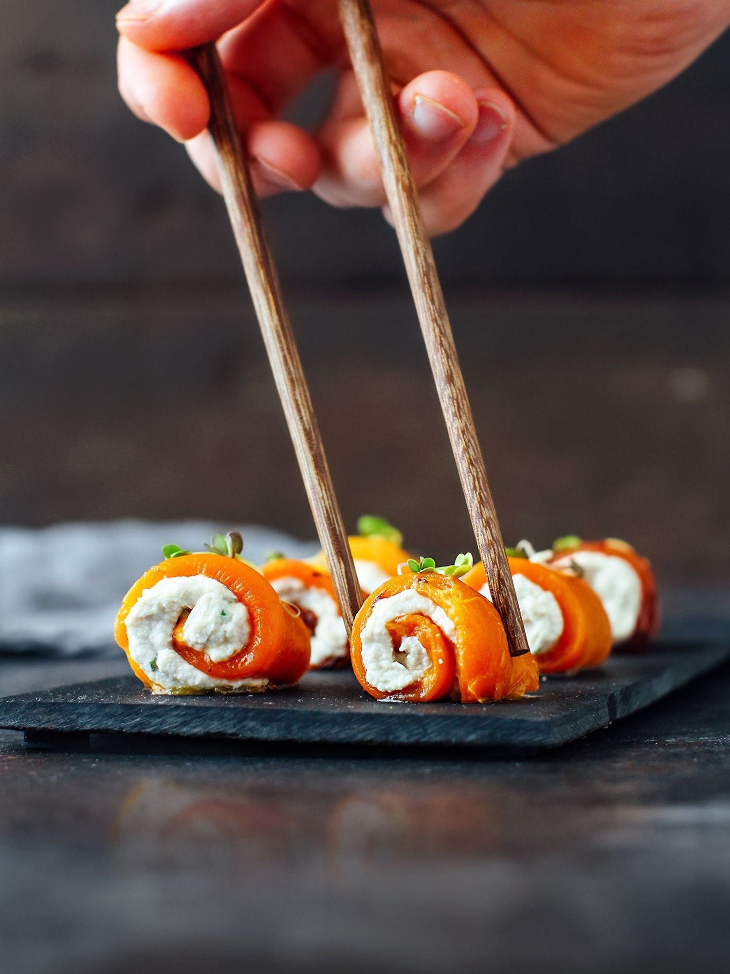Vegan Smoked \u201cSalmon\u201d Cheese Rolls to replace sushi Christmas appetizers