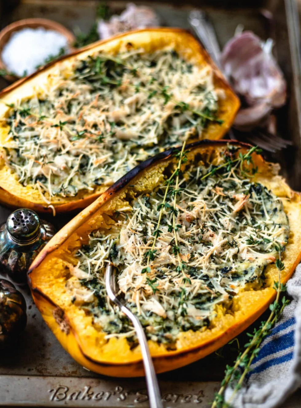 Vegan Spaghetti Squash with Spinach and Cheese