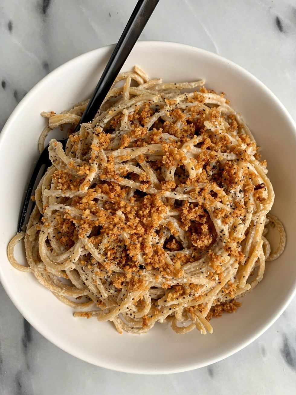 Vegan Tahini Alfredo with Pine Nut Parmesan