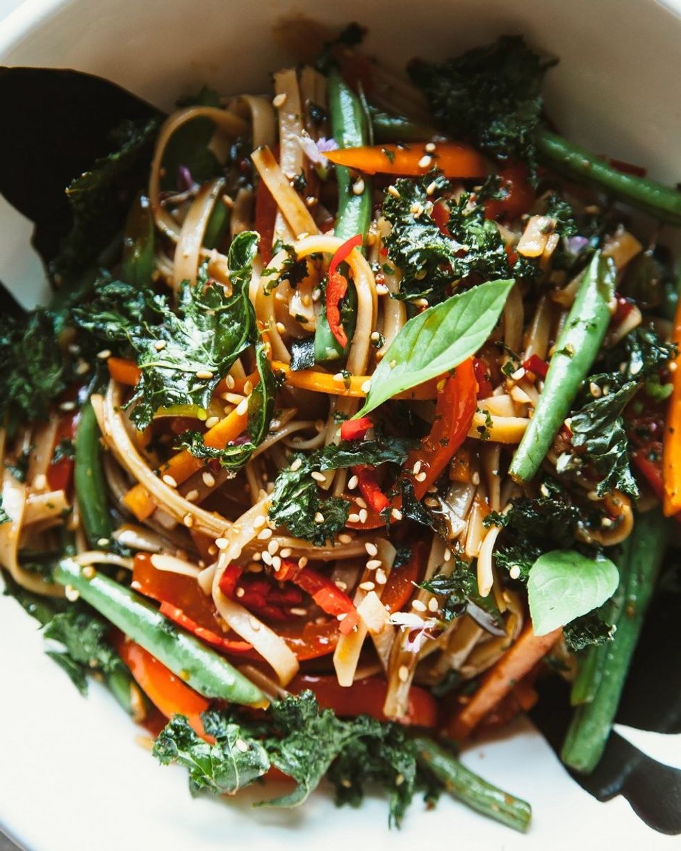 Vegan Thai Basil Noodles + Kale