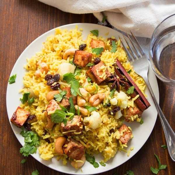 Vegetable Biryani With Baked Tofu