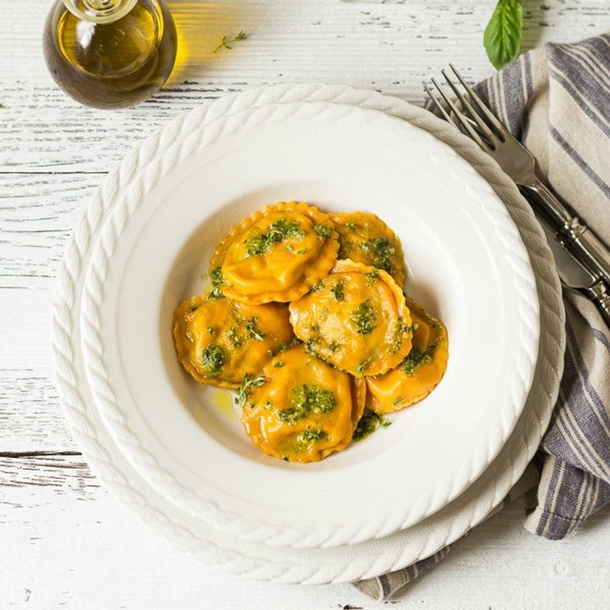 Vegetarian Ravioli Recipes orange pasta in a white bowl