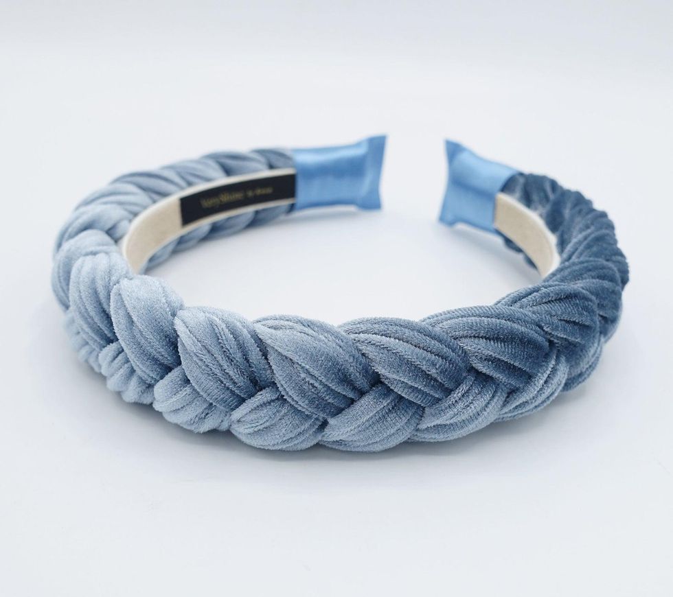 velvet blue braided headband