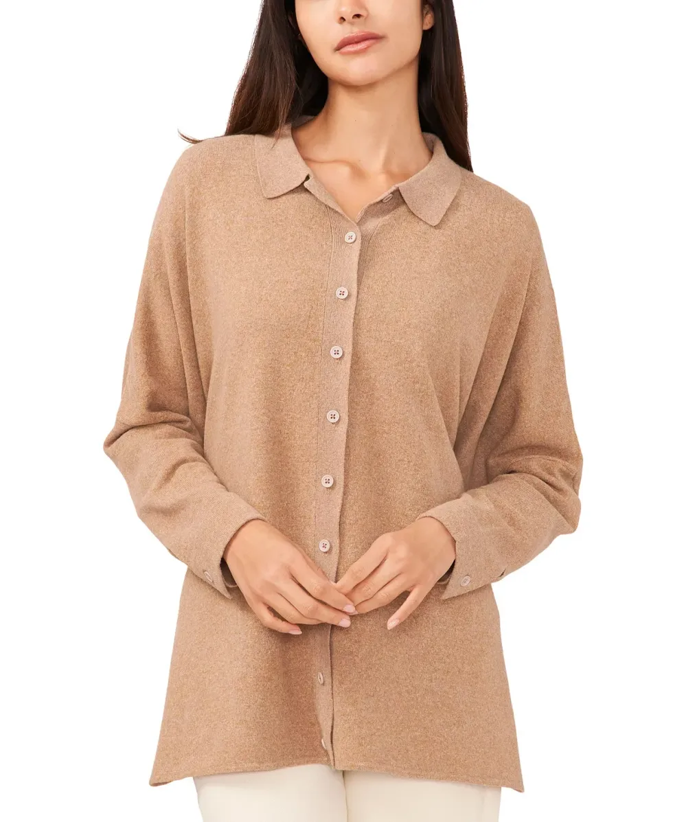 Vince Camuto Ribbed-Cuff Side-Vent Button Shirt