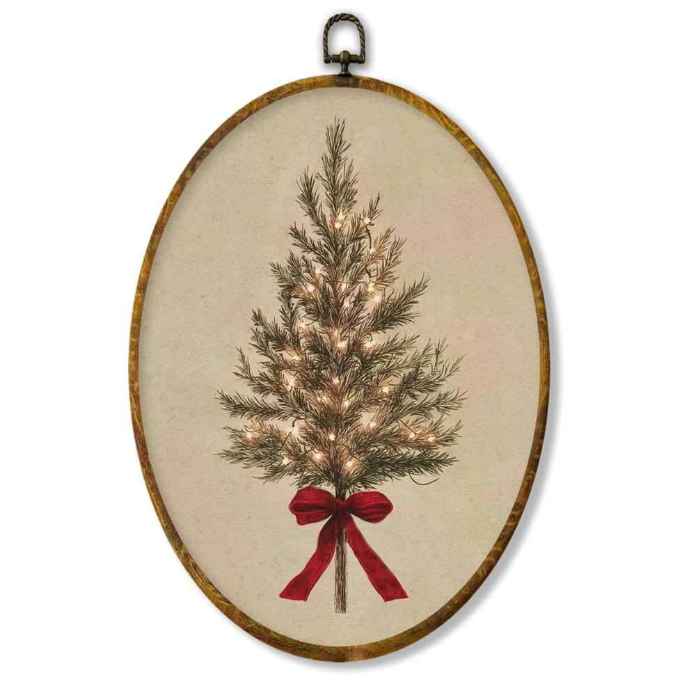 Vintage Christmas Tree Oval Wall Art