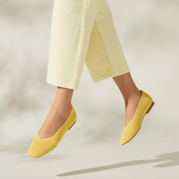 Vivaia Margot 2.0 Square-Toe V-Cut Mesh Flats in Lemon