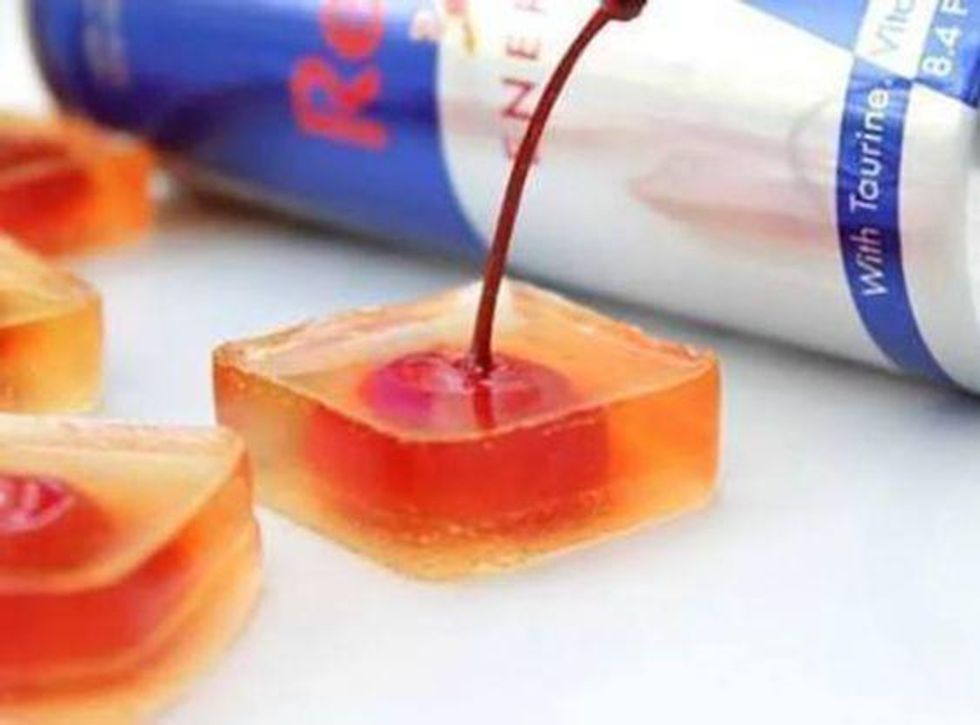 Vodka Red Bull Jelly Shots with a cherry