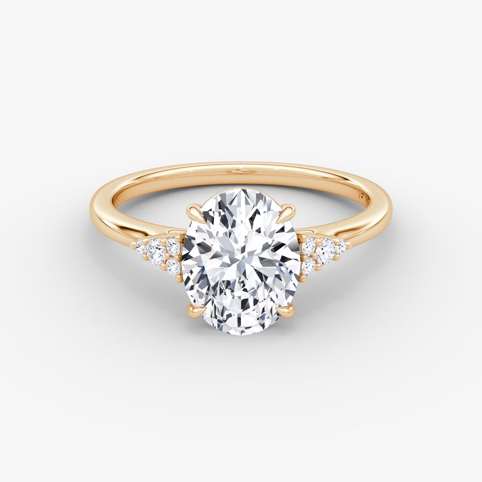 Vrai Side Cluster Cathedral Oval Engagement Ring\u200b