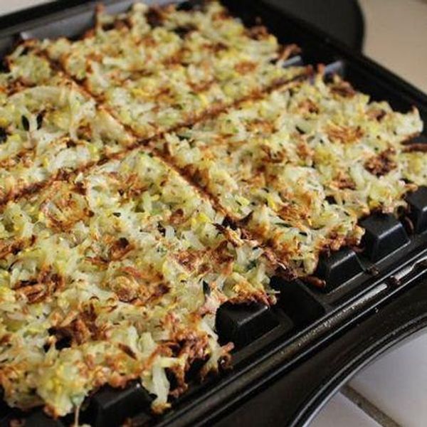 waffle iron hash browns with summer squash