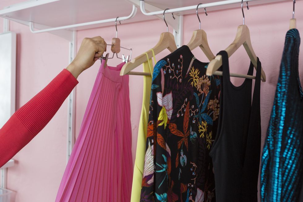 wardrobe closet rack with clothes