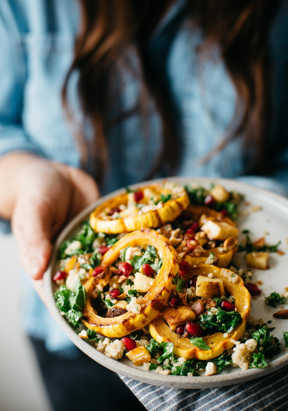 Warm Squash, Parsnip and Kale Salad with Pomegranate Dressing
