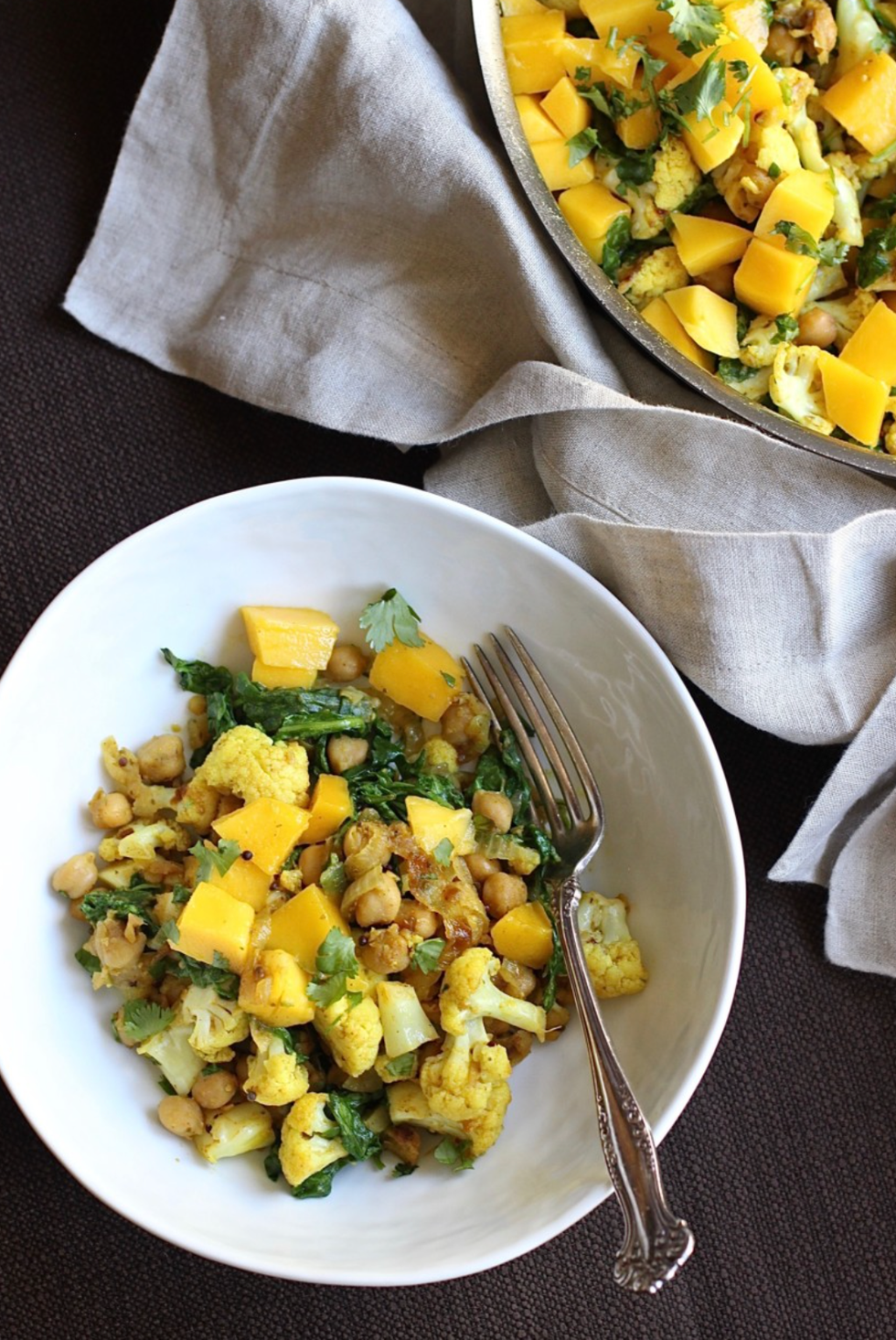 Warmed Chickpea Cauliflower Mango Salad