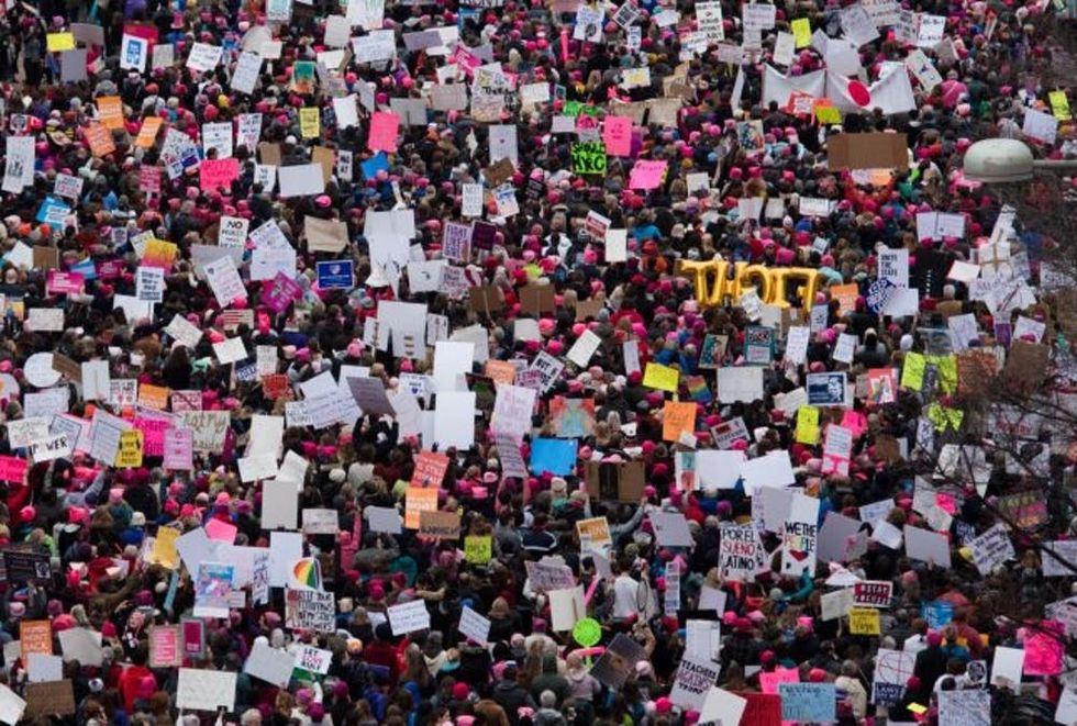 WASHINGTON, DC - JANUARY 21: A view of demonstrators marching on Pennsylvania Avenue during the Women's March on Washington on January 21, 2017 in Washington, DC. (Photo by Noam Galai/WireImage)