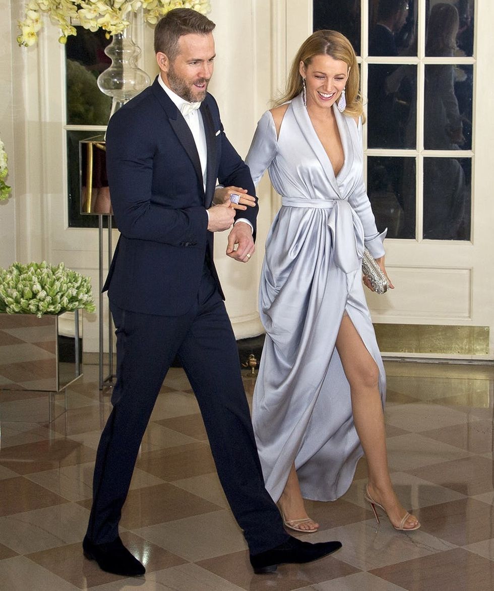 WASHINGTON, DC - MARCH 10: (AFP OUT) Actors Ryan Reynolds and Blake Lively arrive for the State Dinner in honor of Prime Minister Trudeau and Mrs. Sophie Trudeau of Canada at the White House March 10, 2016 in Washington, DC. (Photo by Ron Sachs-Pool/Getty Images)