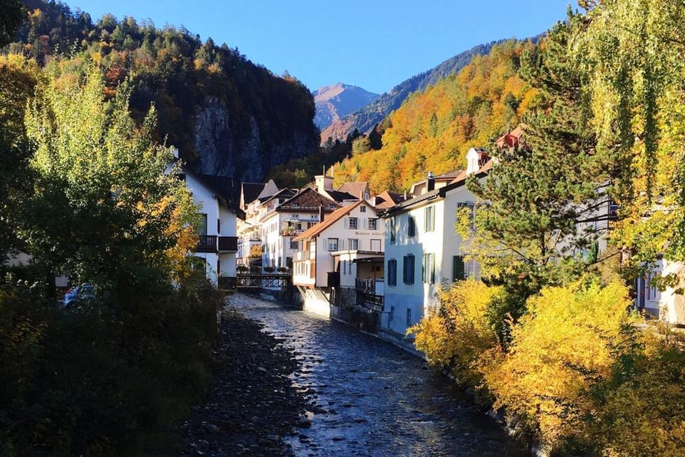 Water runs through a town in Bad Ragaz