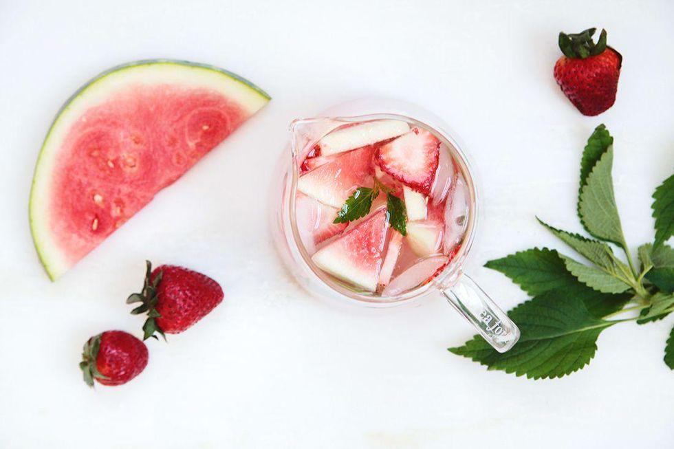 water with strawberry, watermelon and lemon balm for summer