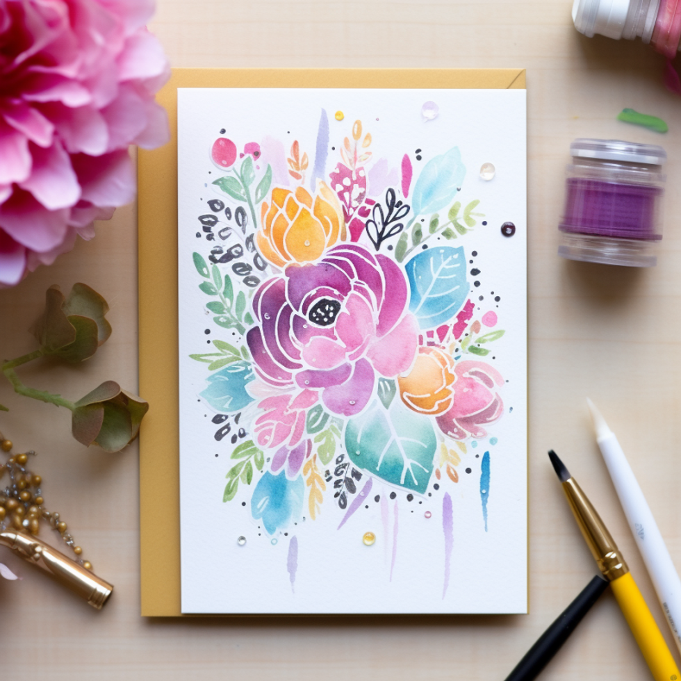 watercolor diy birthday card with painted flowers