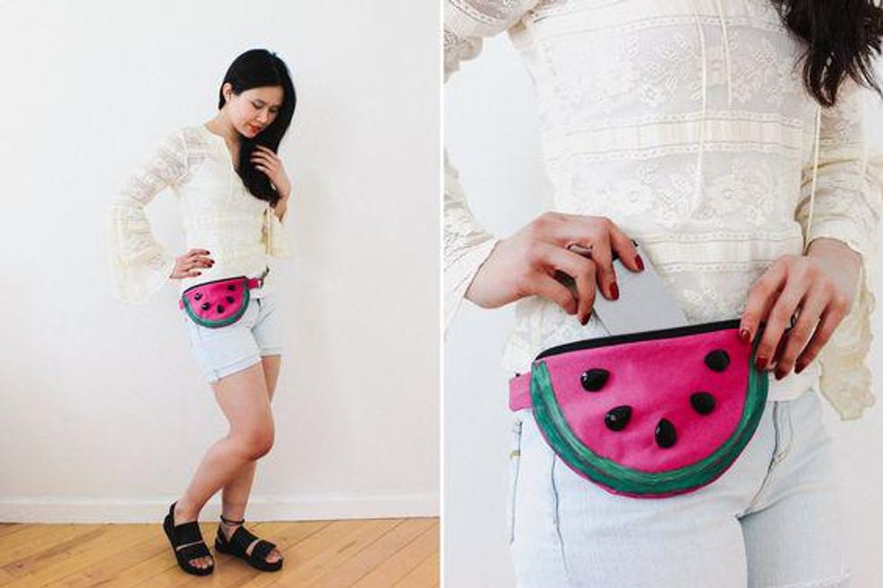 watermelon fanny pack with a white outfit
