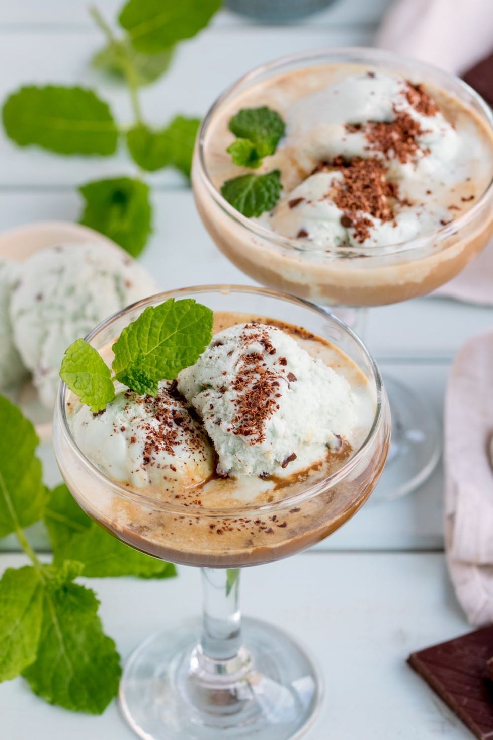 We Just Upgraded Our Affogato Recipe For St Paddy's Day With Boozy Irish Coffee And Mint Choc Chip Ice Cream!