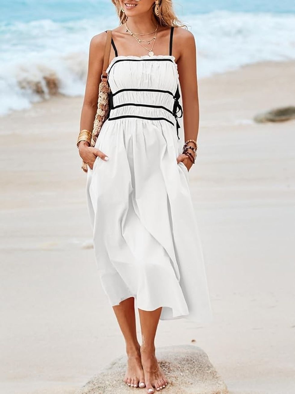 Wenrine Midi Spaghetti Strap Smocked Dress