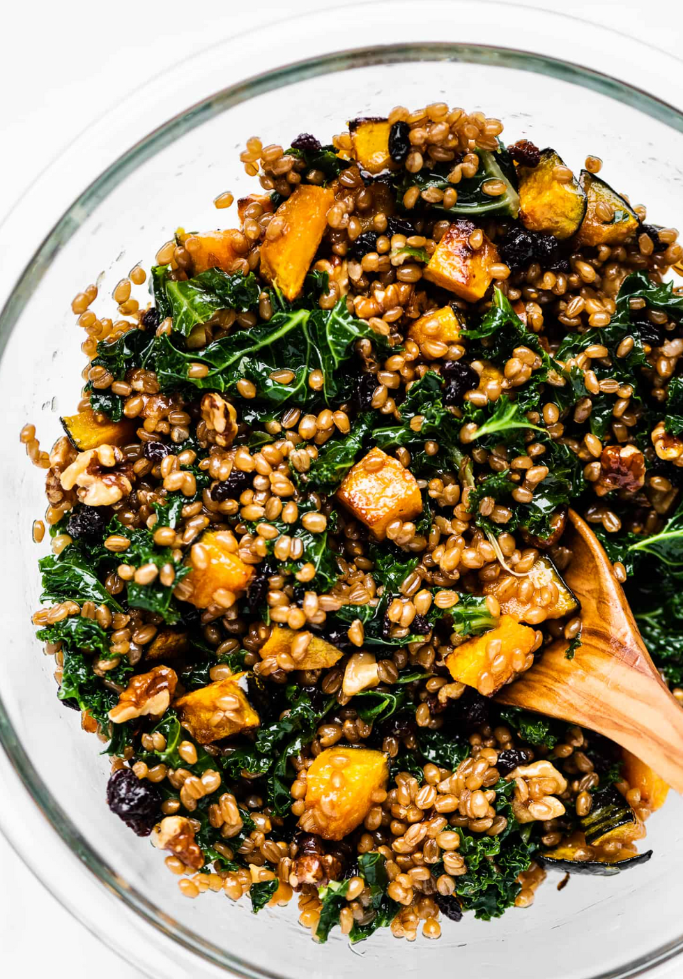 Wheat Berry Salad with Squash, Kale, Currants and Walnuts