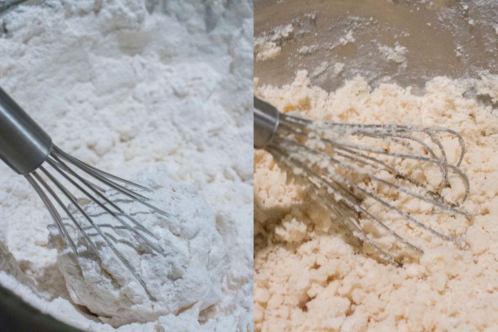 Whisk the mixture, it will start to appear a crumbly.