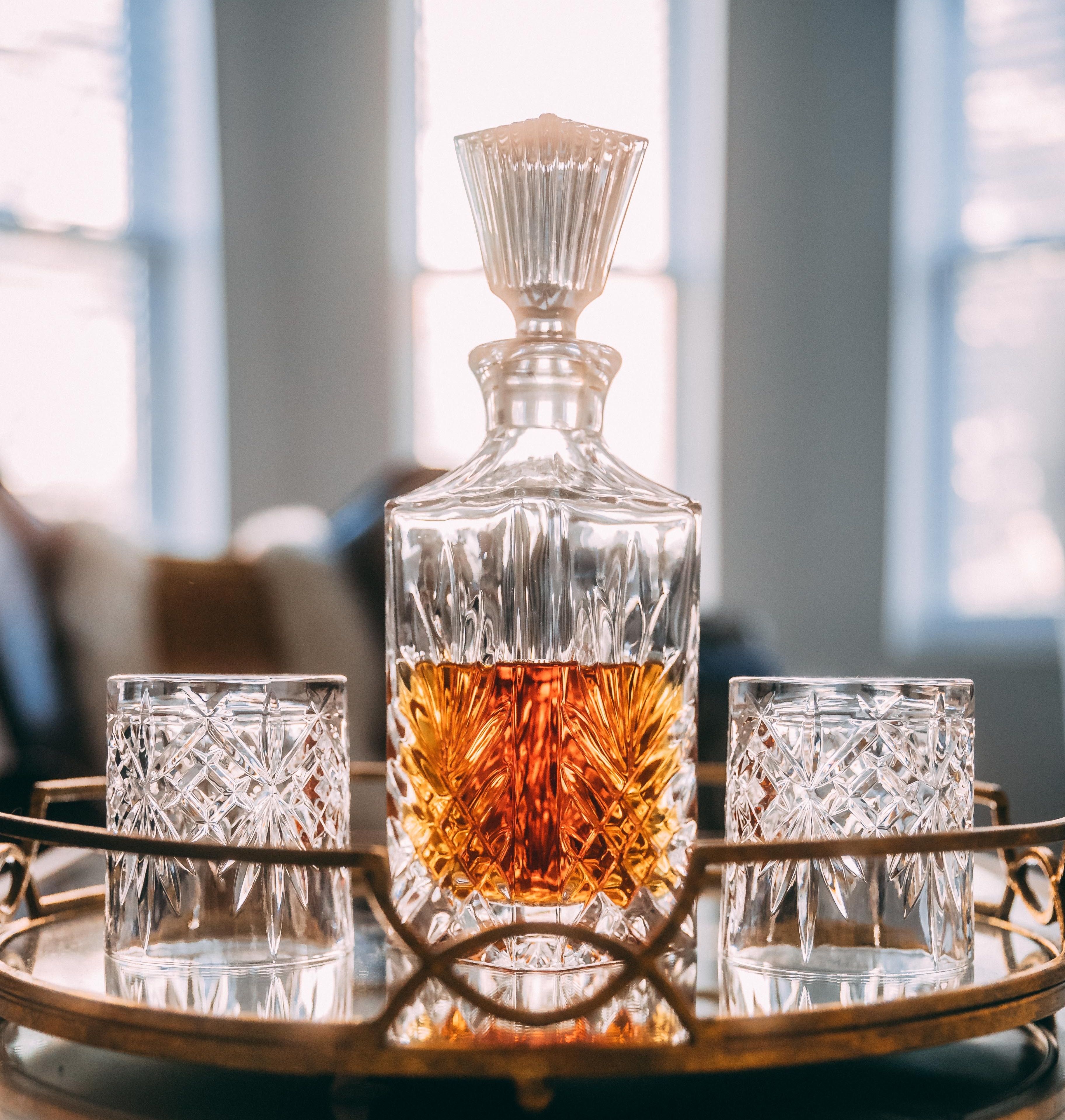 whiskey decanter and glasses