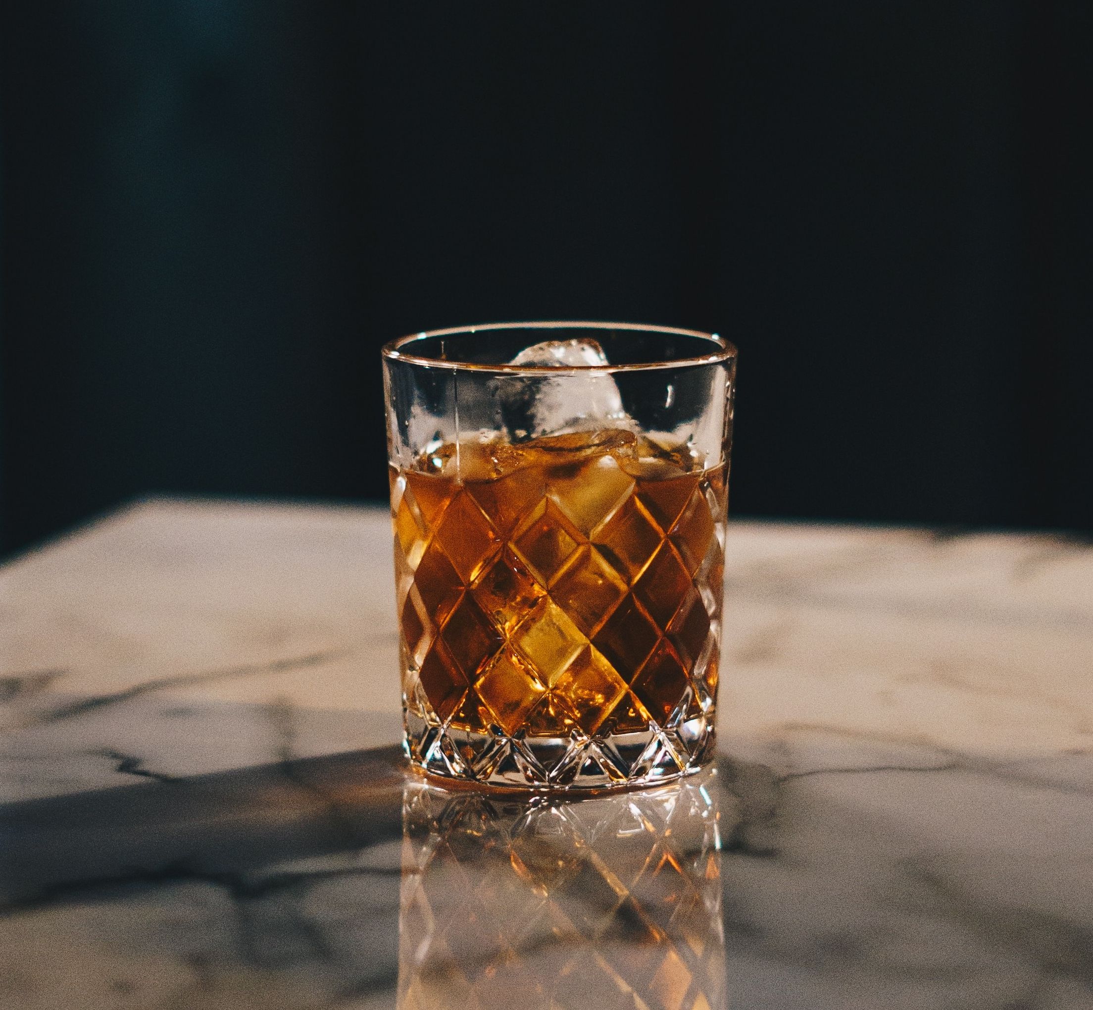 whiskey glass on counter