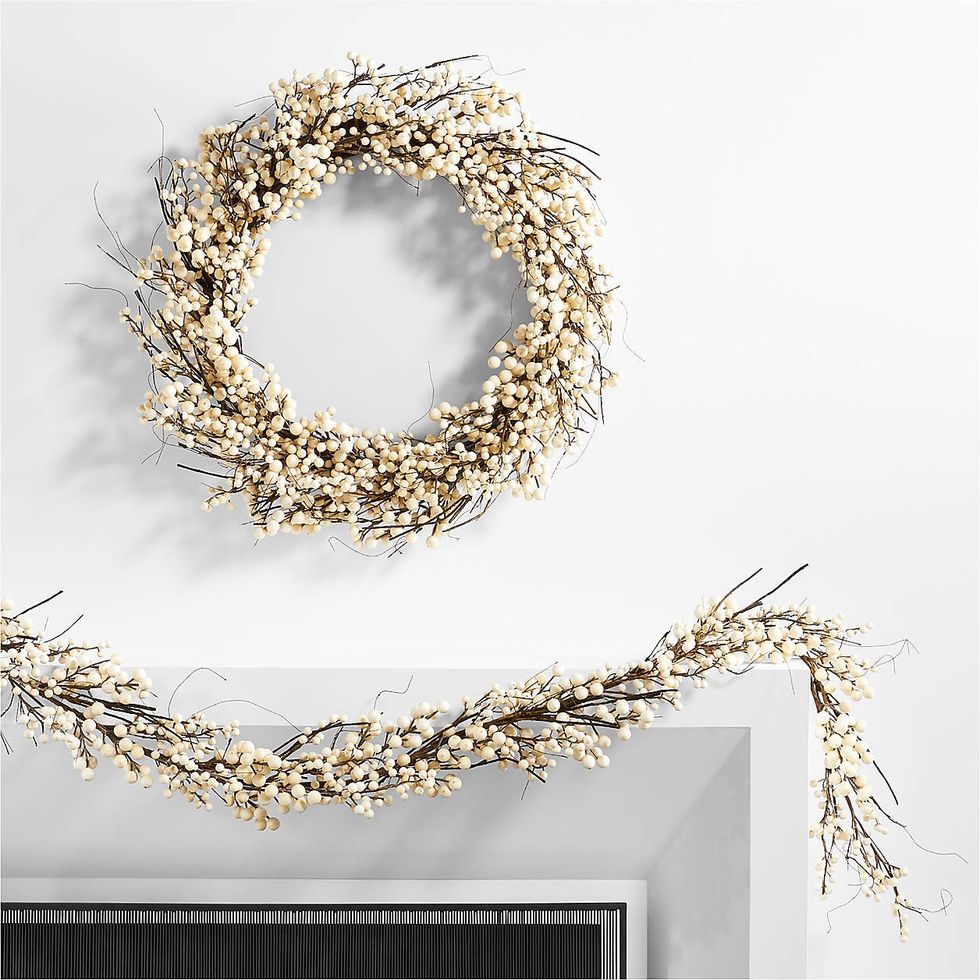 White Berry Holiday Wreath and Garland Set crate and barrel