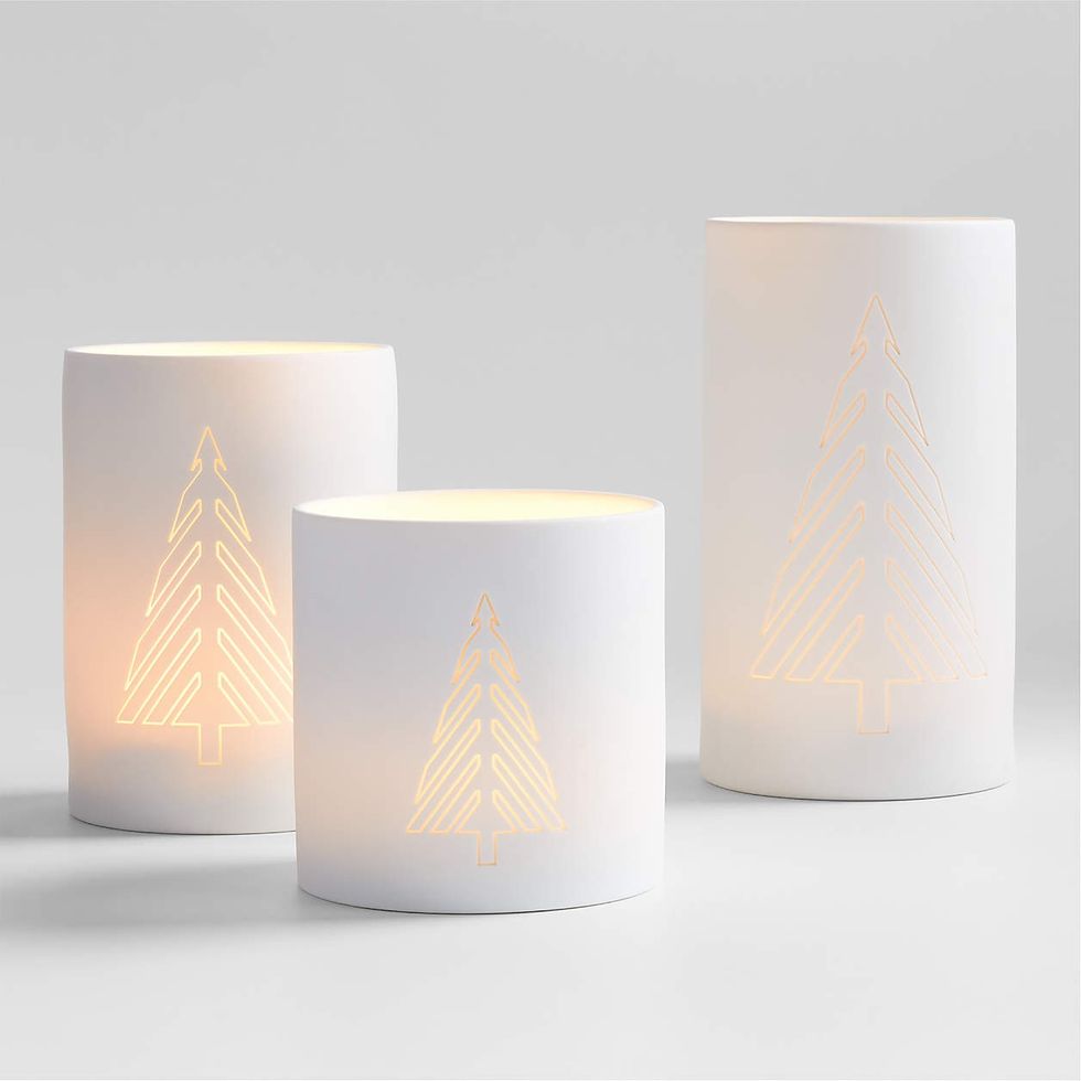 White Christmas Tree Ceramic Candle Holders