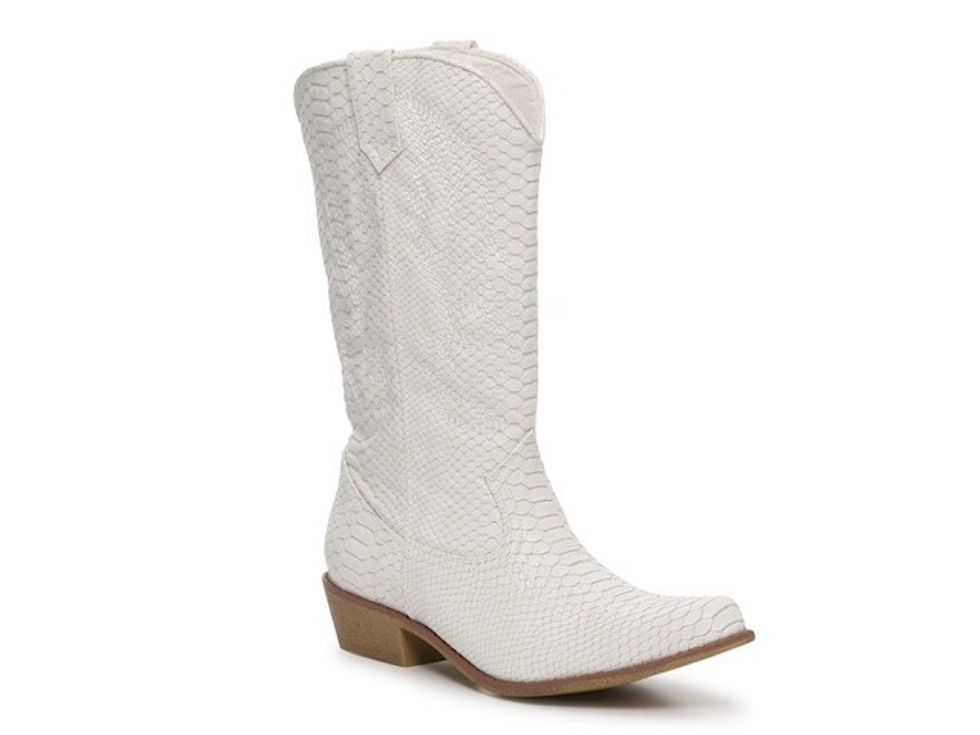 white embossed leather cowboy boots