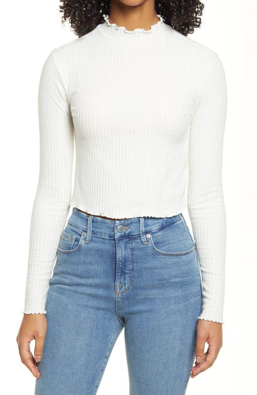 white lettuce edge ribbed turtleneck