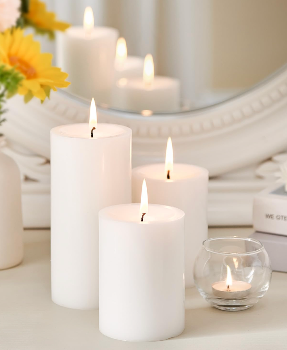 White Pillar Candles Set of 3