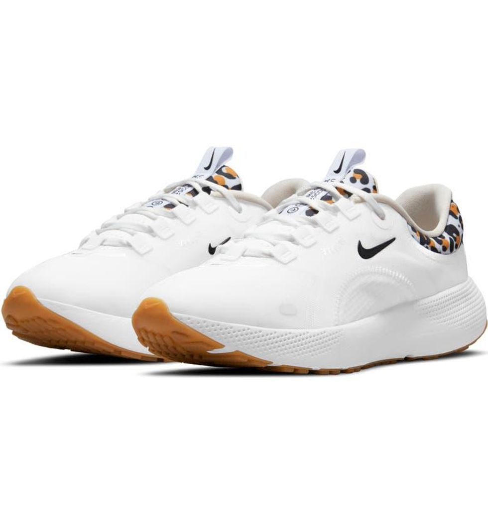 white sneakers with leopard print detail