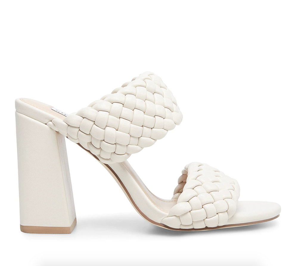 white woven mules