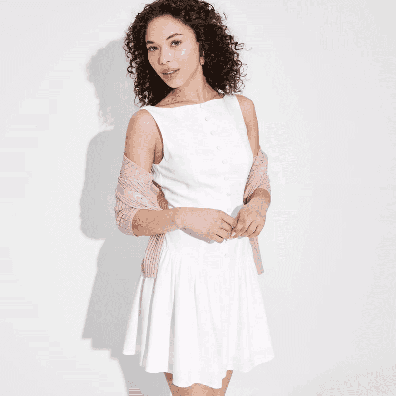 strapless open back dress Pink Dress With Bow Tie Sailor Collar | Purple Door main image 1