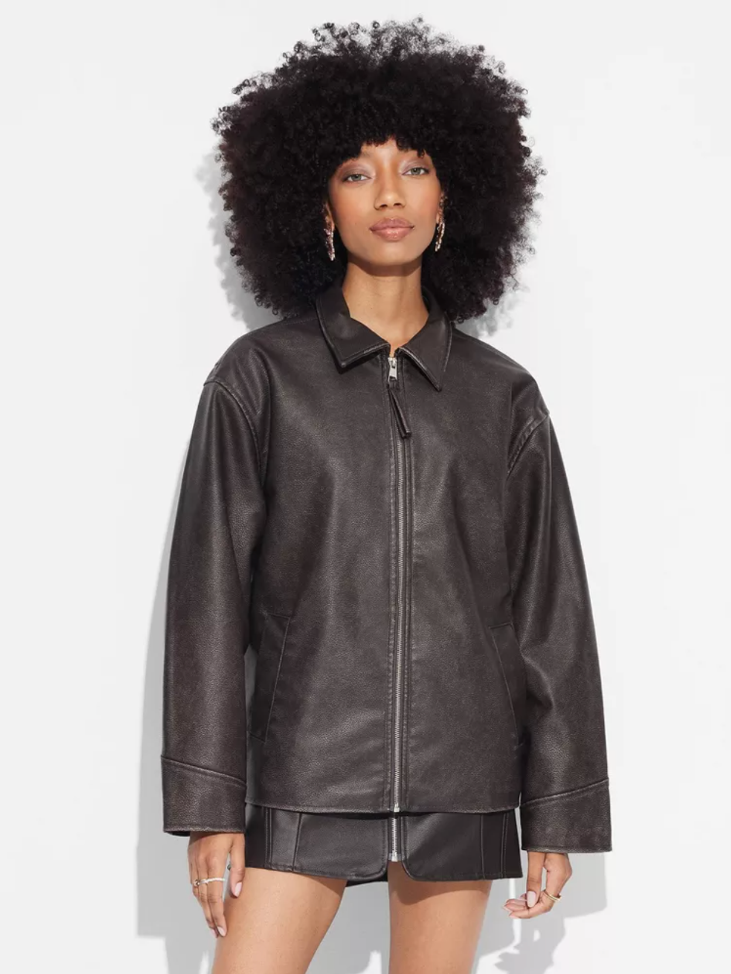 Wild Fable Faux Leather Oversized Bomber Jacket