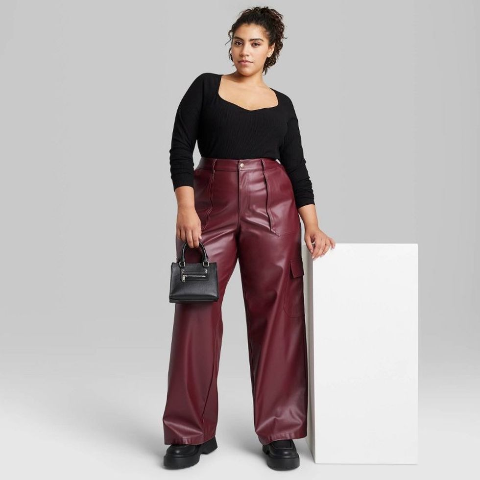 Wild Fable High-Rise Straight Leg Faux Leather Cargo Pants