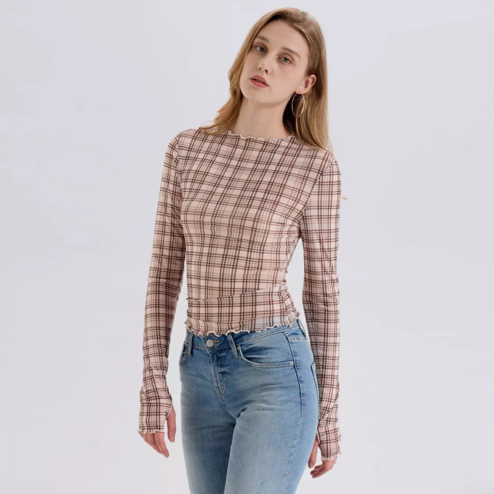 Wild Fable Long Sleeve High Neck Mesh Top