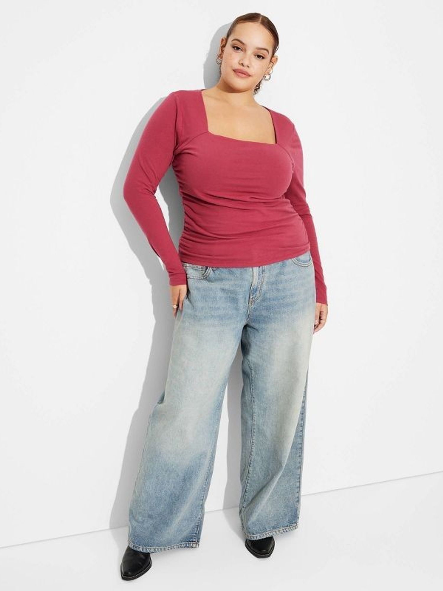 Wild Fable Long Sleeve Ruched Square Neck Top