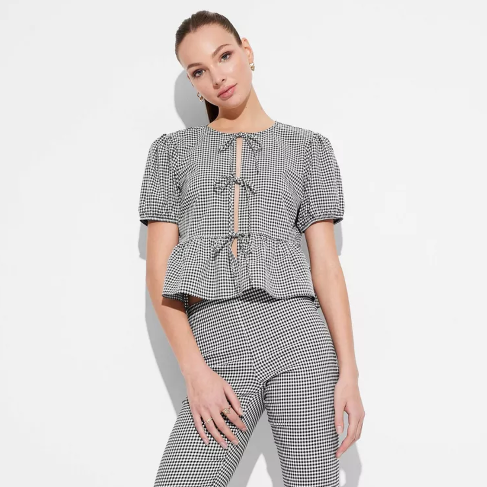 Wild Fable Puff Sleeve Tie-Front Peplum Blouse