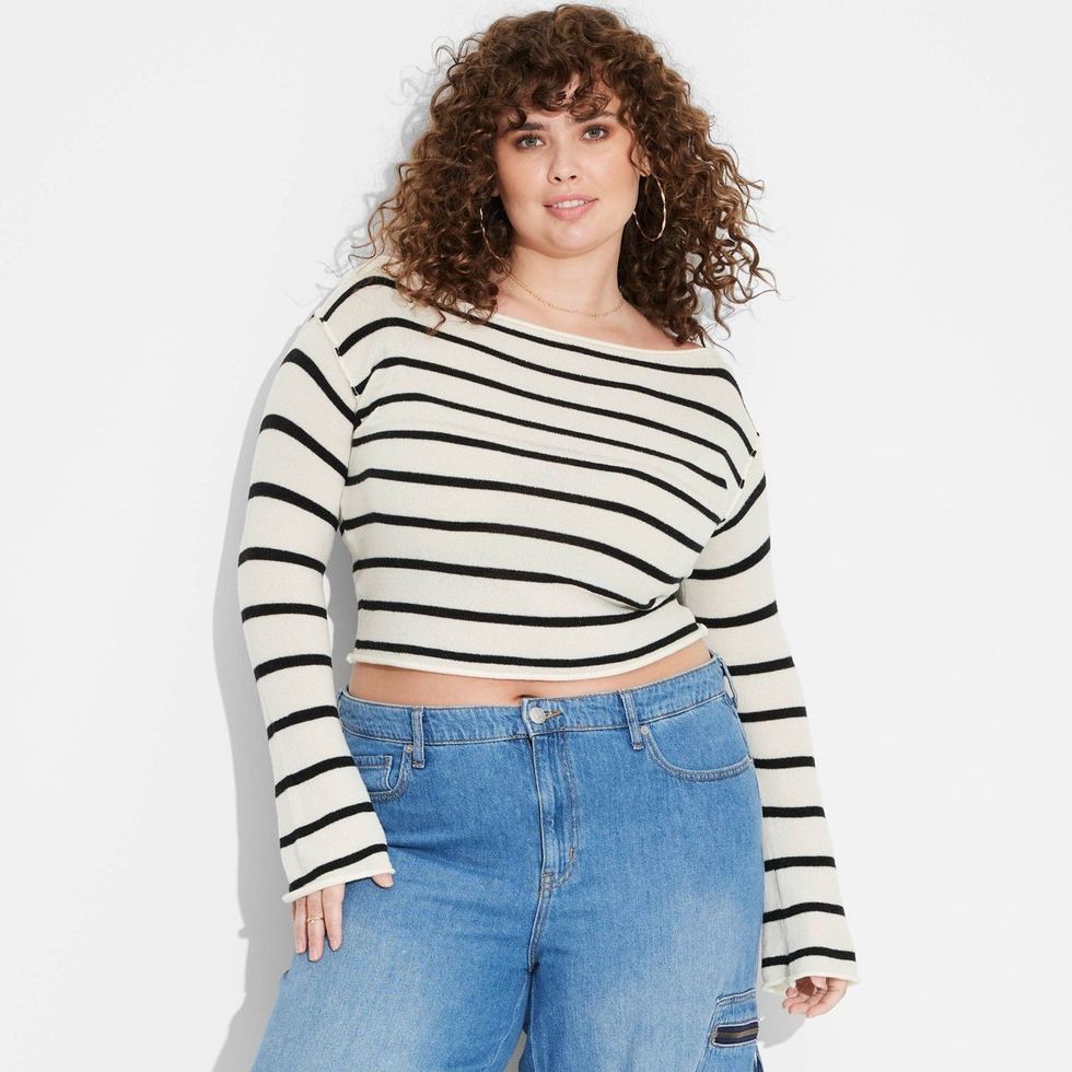 Wild Fable Sheer Boat Neck Pullover Sweater