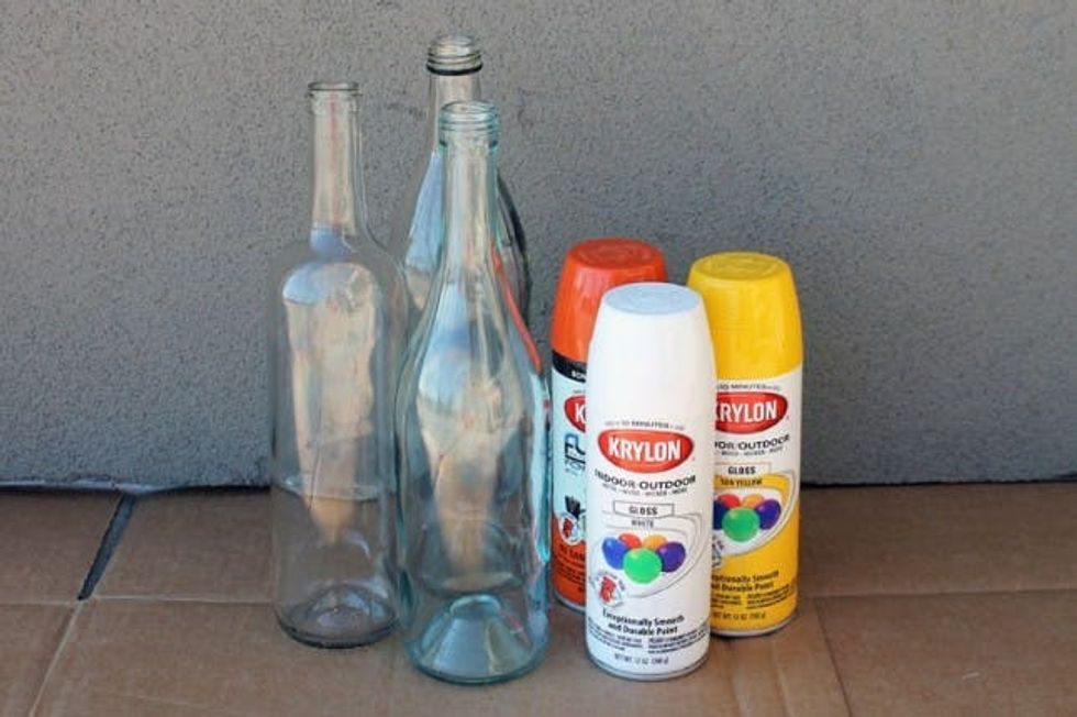 wine bottles and spray paint