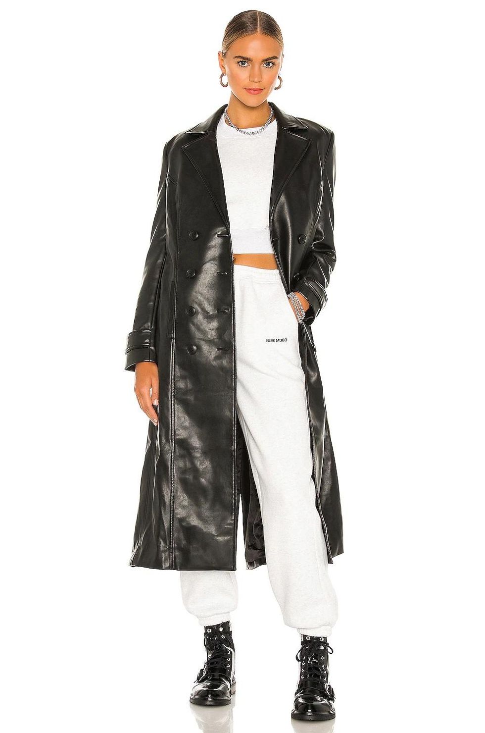 winter coats for women black leather trench