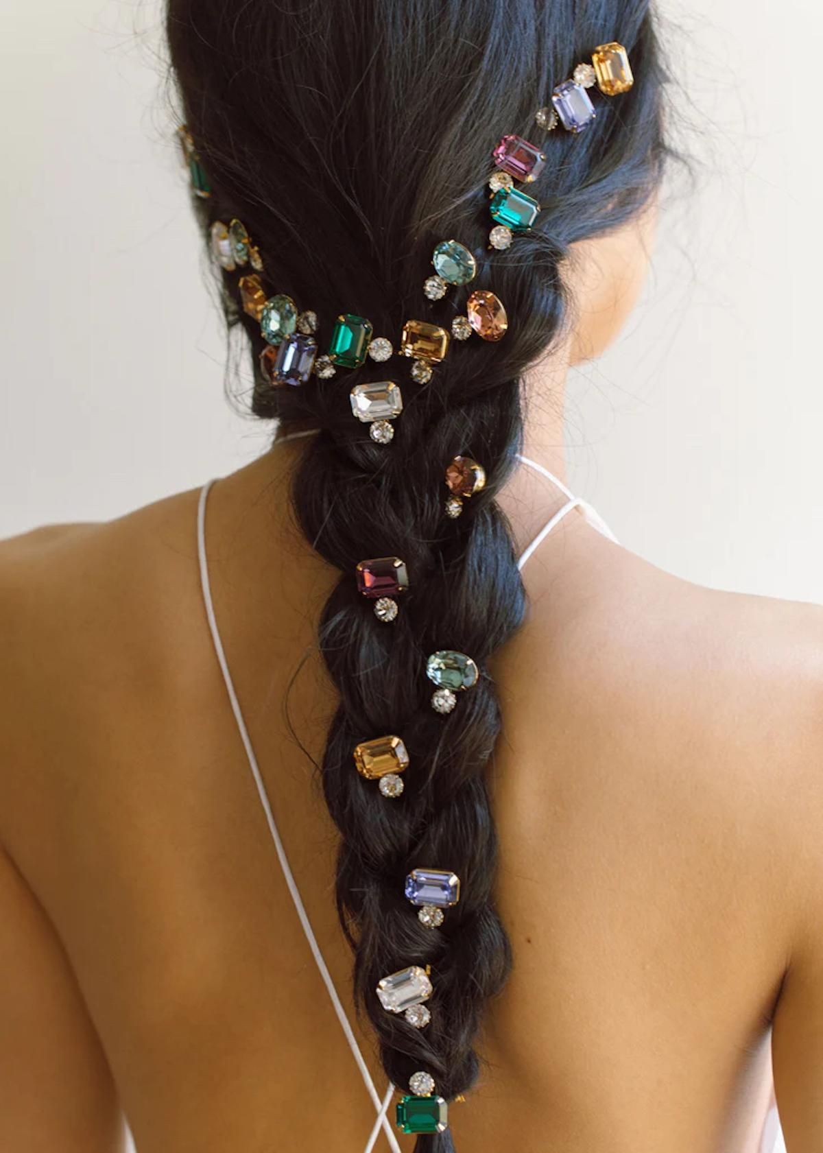 winter party hairstyles braid with gems